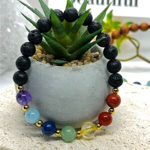 Black lava with 7-chakra gemstone crystals